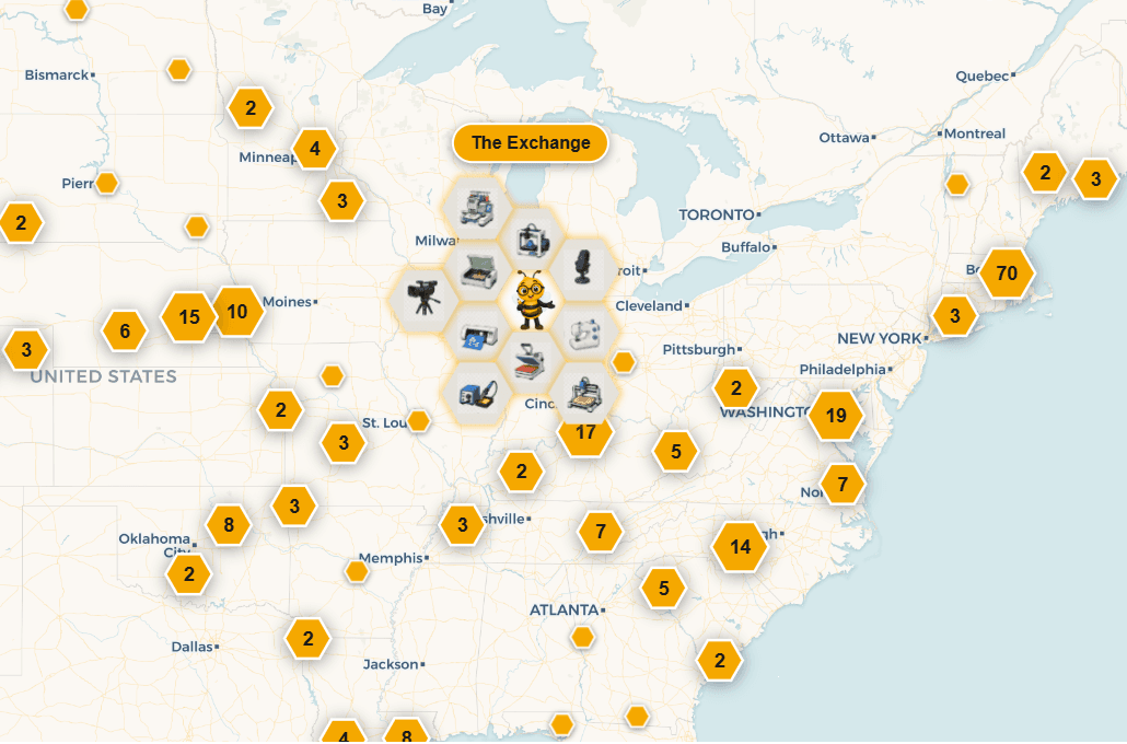Interactive map of free public-library makerspaces across the United States